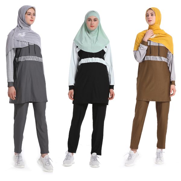 

muslim women two piece sweatsuit muslim cowl neck sweatshirt and loose long pants set islamic tracksuit, Black;blue