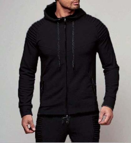 

mens sports spring autumn hoodies cardigan fold sweatshirts male fitness slim casual clothing, Black