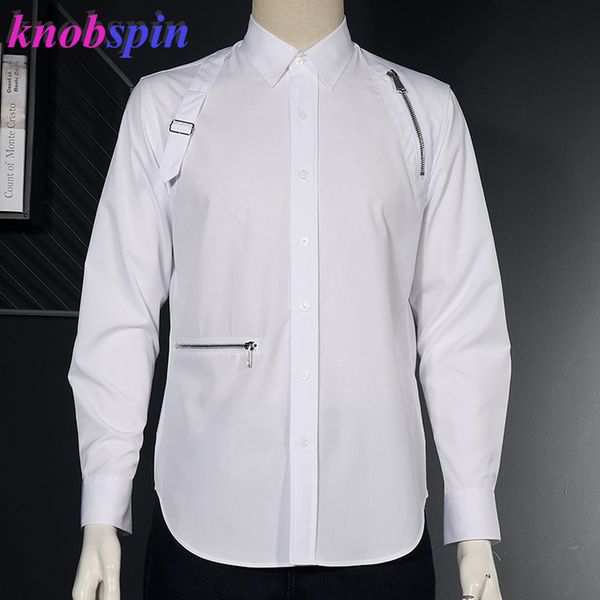 

fashion men's fall shirt long sleeve slim casual chemise homme zipper design brand quality cotton shirts men plus size -2xl, White;black