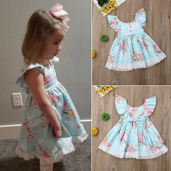 

2019 new summer kid baby girls flower dress lovely lace ruffle tutu party pageant dress dresses girls clothes, Red;yellow