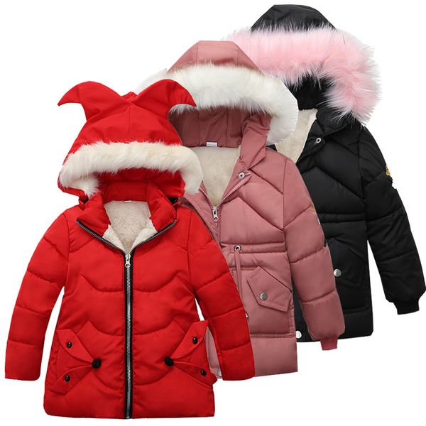 

warm thickening fur collar baby girl winter jacket children outerwear windproof baby boys girls coats for 2-6 years girl clothes, Blue;gray