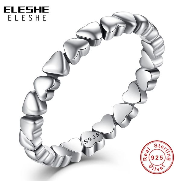 

eleshe authentic 925 sterling silver stackable ring forever love heart finger ring for women original jewelry gift bague femme, Slivery;golden