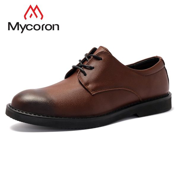 

mycoron spring/autumn mens oxfords derby shoes basic dress brand designer shoes designer leather chaussures hommes en cuir, Black