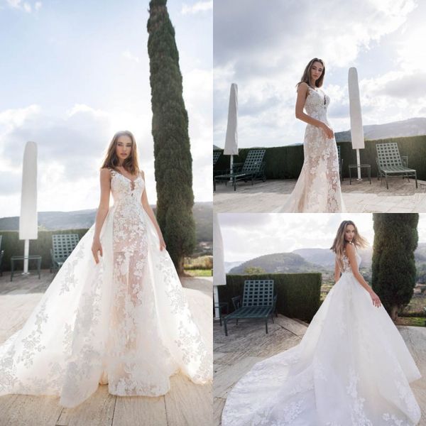 

nora naviano 2019 свадебные платья сексуальные аппликации с глубоким v-образным вырезом и кружевными аппликациями, White