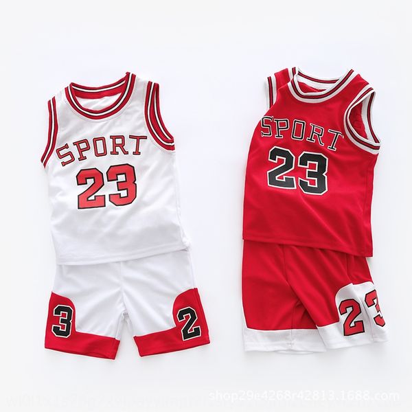 

children's sports summer clothes thin breathable boys' printed sleeveless t-shirt two-piece set basketball suit basketball suit