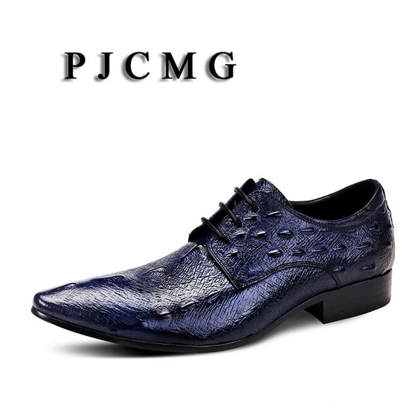 

pjcmg new fashion genuine leather flat black/blue/red lace-up oxford british style bullock business men office dress shoes