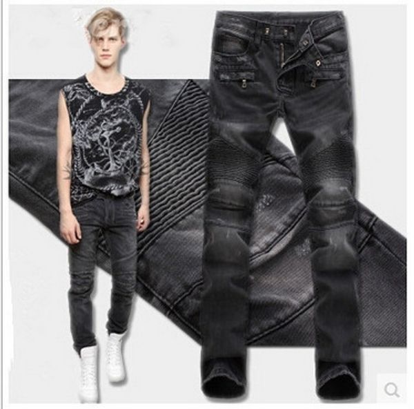 

мужчины джинсы hole байкер light blue тонкий прямой