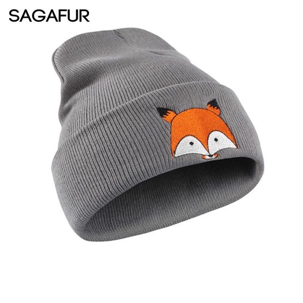 

sagafur женщины мужчины зимние шапки мультфильм лиса вышивка хлопок skullies шапочки новый 2017 высокое качество шляпа женские шапки #mz762, Blue;gray