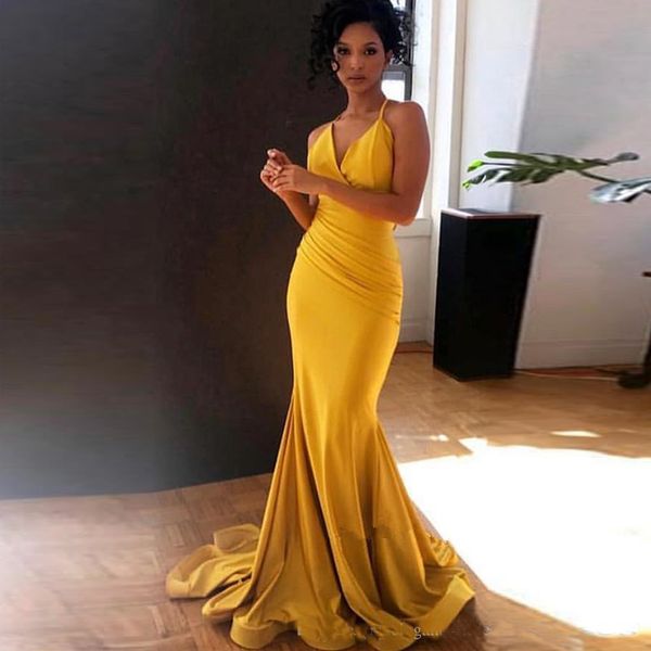 

yellow mermaid prom dresses 2020 v-neck spaghetti-straps evening gowns women robes de soirÃ©e prom gowns custom, Black