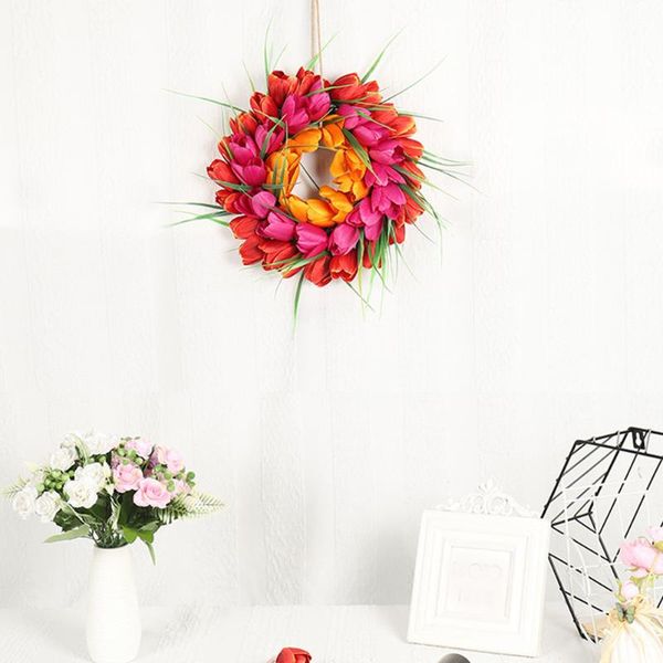 

home decoration ornament simulate tulip wreath garland party wall door window wedding silk flower hanging pendant hand made