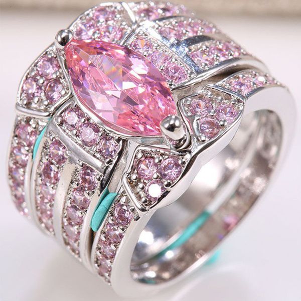 

fashion women charm jewelry 925 silver pink couple ring wedding engagement ring
