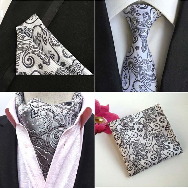 

mens classic black white floral silk necktie ascot cravat pocket square set lot hztie0254, Blue;purple