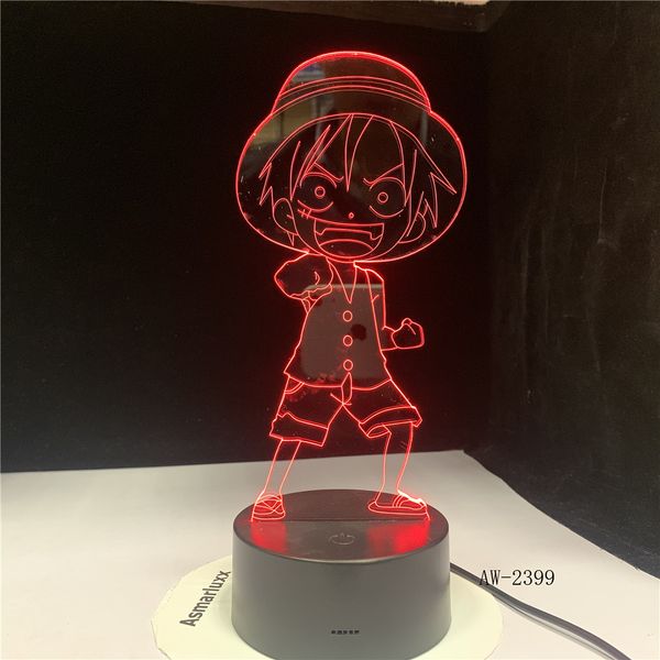 

one piece luffy table lamp usb 7 colors decor led lighting for birthday gifts 3d led touch switch night light anime aw-2399