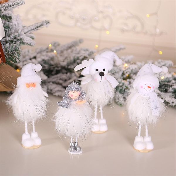 

16cm christmas ornaments silver silk plush standing posture white santa claus snowman princessdoll window snowman decoration
