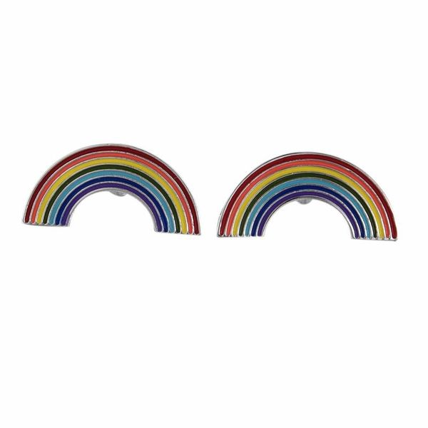 

pair of stylish colorful rainbow shape copper alloy cufflinks for men, Silver;golden