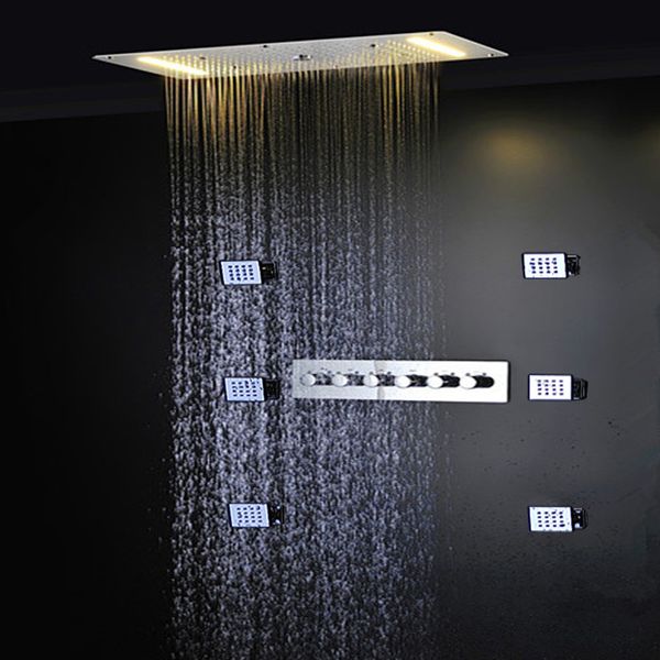

Bathroom Cold And Hot Mixer Shower System Luxury SUS304 Waterfall Rainfall SPA Mist Ceiling Big Rain Led Shower Set