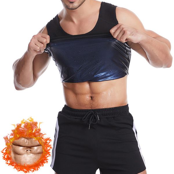 

mens slimming vest shirt fitness weight loss sweat sauna suit waist trainer body shaper neoprene tank top, Black;blue