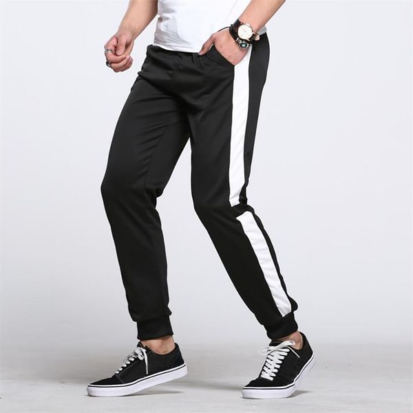 

four seasons men striped straps solid color sport loose pockets pants casual drawstring trousers shopping m1002, Black