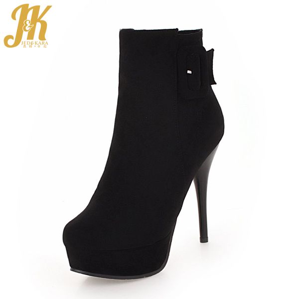 

jk autumn platform women boots round toe zip ladies shoes high heels ankle boot flock short plush footwear black big size 32-48 t200425