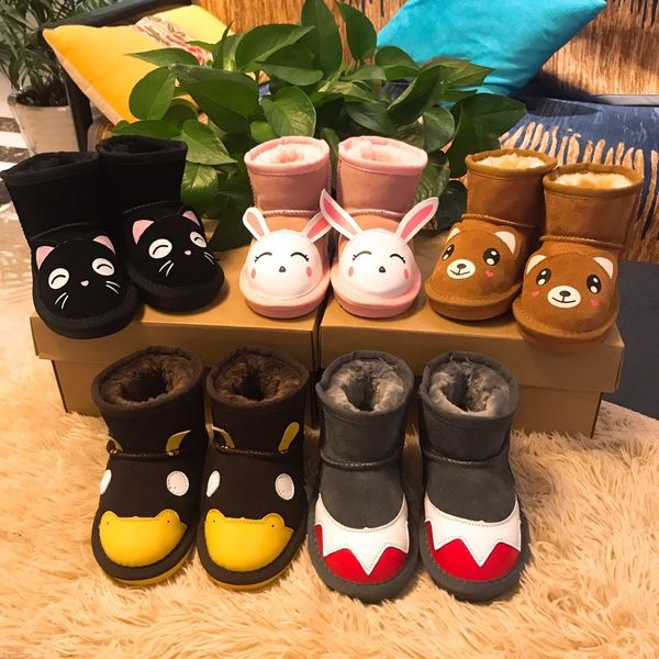 

kids designer fashion boots winter warm animal pattern shoes child boy girl snow boots baby slip-on snow boots 5 styles, Black;grey
