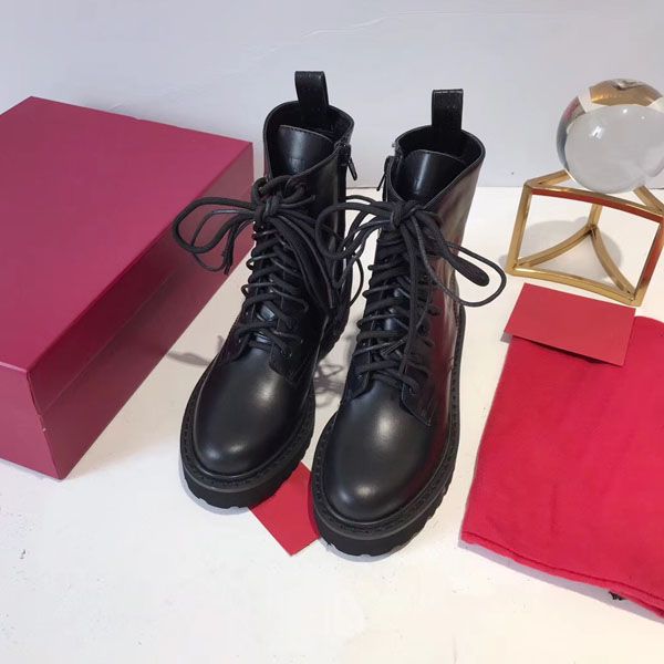 

2019 women's waterproof non-slip comfortable warm pu boots fashion round head party work short plush boots lace-up shallow, Black