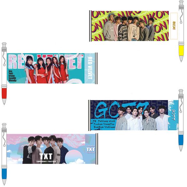 

1pcs kpop blackpink twice txt got7 redvelvet ballpoint pens kawaii black ink 0.5mm plastic gel pens stationery student fan gift, Blue;orange