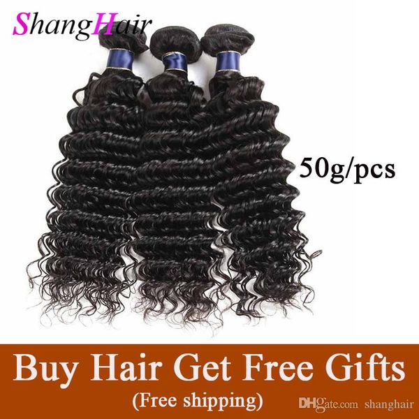 

бразильское remy девственницы человеческих волос глубокая волна волос соткать необработанные наращивание волос deep wave natural color 50г, Black