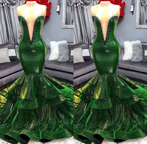 

Dark Green Mermaid Prom Dresses 2020 Sequined Black Girls Prom Dress Formal Dresses Evening Wear Gowns vestidos de fiesta