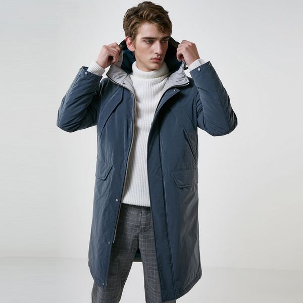 

winter long down jacket new male duck down coat with cap warm clothes, Black