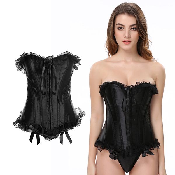 

2020 new hooks closure black women body shapers slimming waist shapewear lingerie korset burseque lace trim corsets plus size 838, Black;white