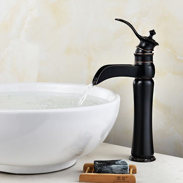 

black brass waterfall bathroom sink faucet vessel tall bamboo water tap retro single hole and cold water taps basin faucets