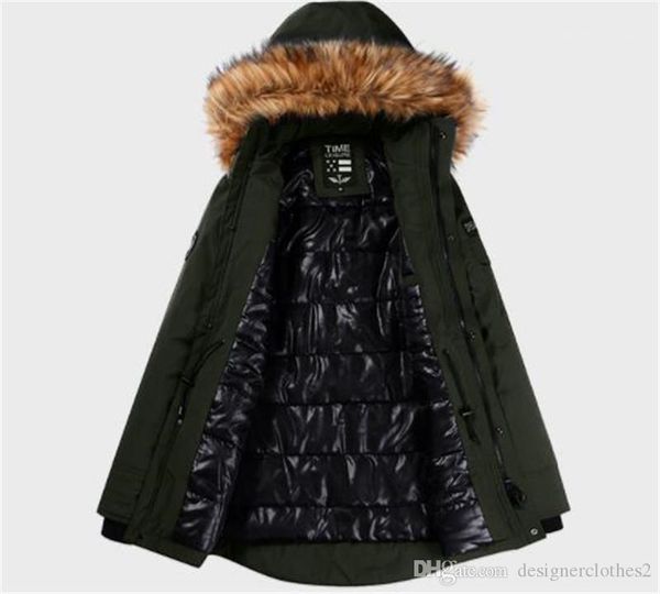 

middle long zipper mens outerwear patchwork male clothing thickened hooded mens jacket winter pocket down coats casual, Black