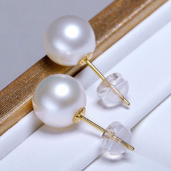 

madalena sarara 11mm freshwater pearl earrings 18k gold natural white pearl earrings, Golden;silver