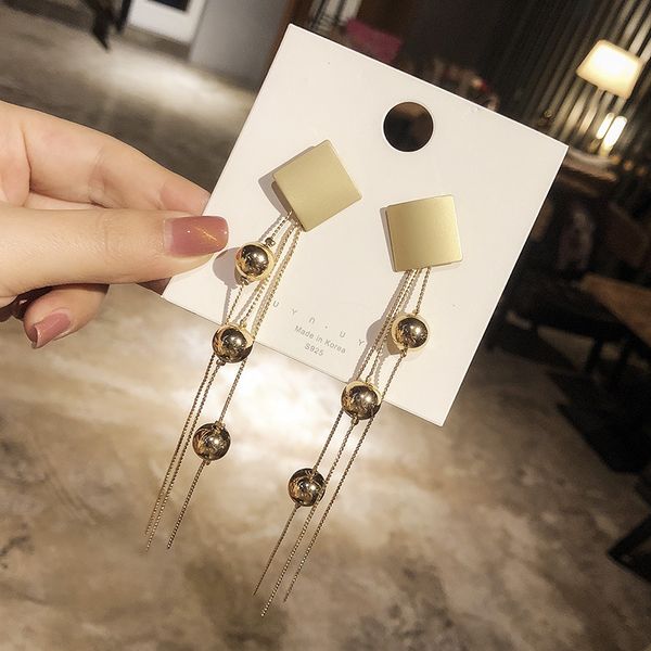 

women brand dangle gold color metal beads ball elegant large earrings long design vintage tassel drop dangle earrings, Silver