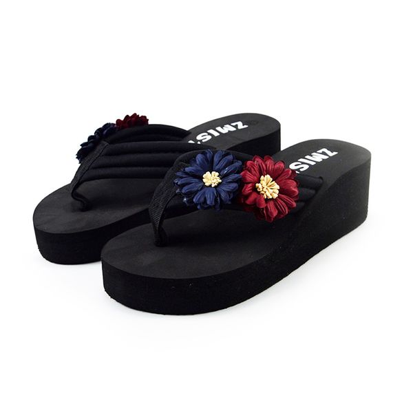

new fashion women's ladies summer flower home wedges beach shoes sandals flip flops slippers zapatillas de playa 15, Black