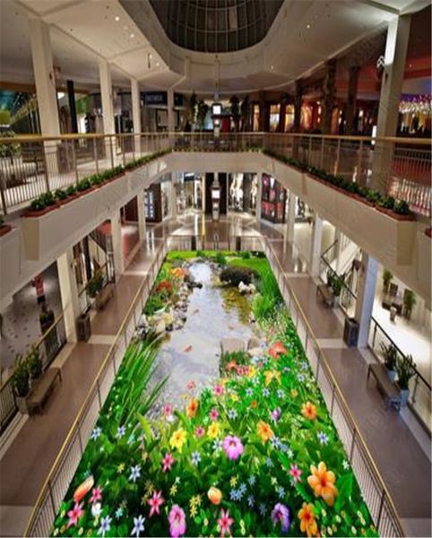 

custom wallpaper 3d floor mural mysterious garden small river water floor three-dimensional painting