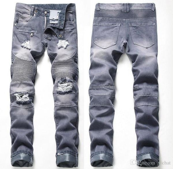

unique mens blenched fold panelled jeans fashion designer vintage straight leg slim fit motocycle scratched biker denim pants jb6601, Blue