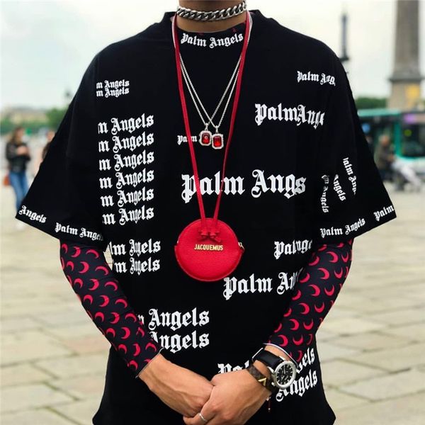 

PALM ANGELS Designer Mens Tshirts Brand Batwing Sleeve O Neck OS Couples Tops Fashion Loose Short Sleeve Hommes Tees