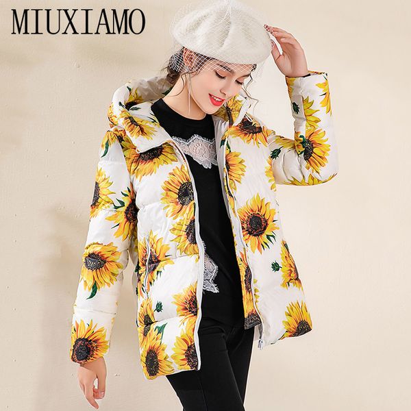 

miuximao 2019 winter coat loose elegant fashion warm coat sunflower vintage office lady women down winter female overcoat, Black