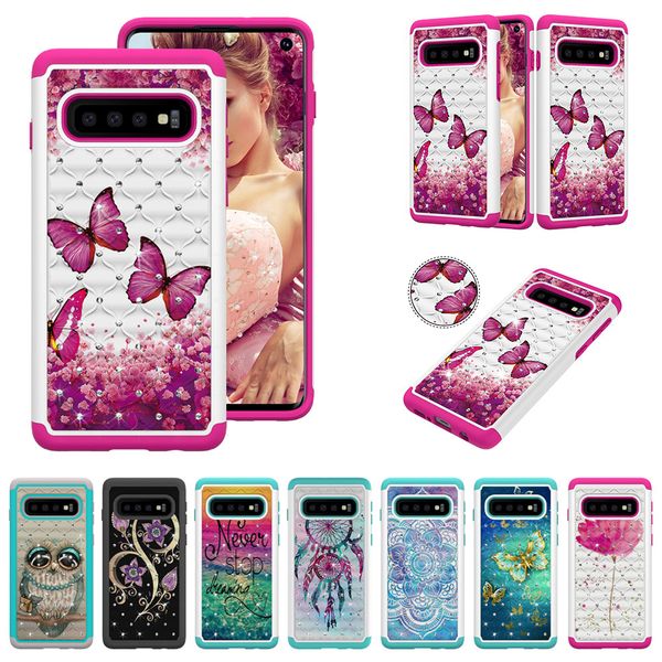 

For am ung 10 10 plu 10e lite bling diamond hybrid dual pc ilicone ca e for iphone x xr x max owl tower butterfly hockproof cover
