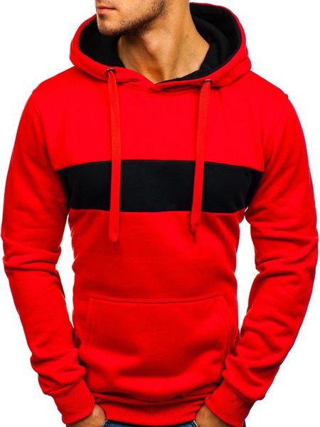 

hooded sweatshirt patchwork color men's casual sport long sleeve hoodies, Black
