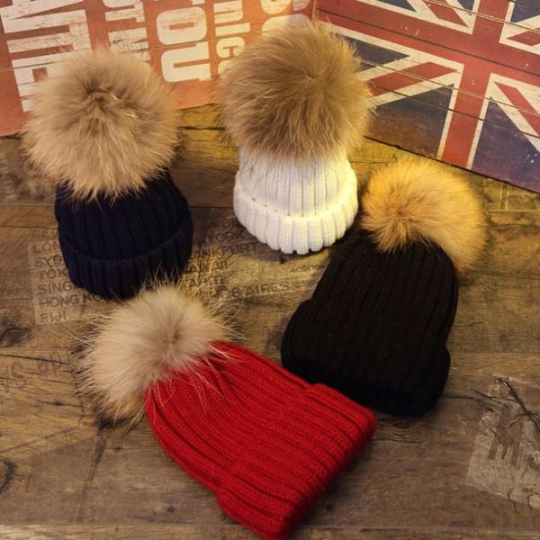 

new fashion girls korean style winter fur ball hat 7 colors childrens soft crochet wool hat boys girls knitting cap keep warm, Slivery;white