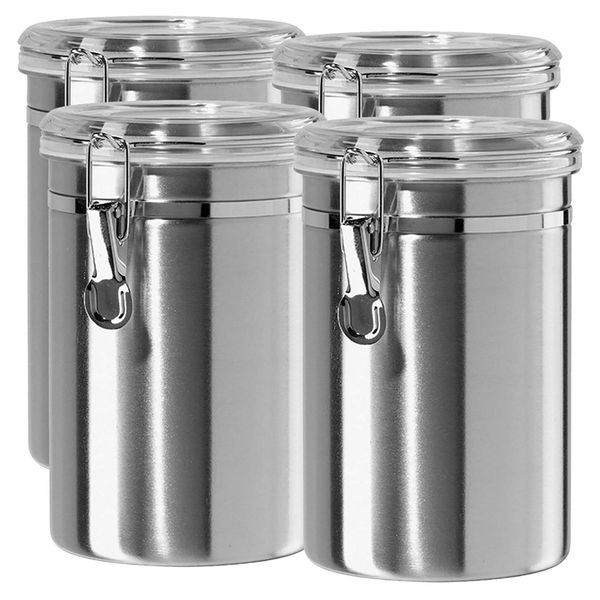 

4 pcs stainless steel canister set 64 fl oz storage tanks sealed multi-grain storage kitchen suppli