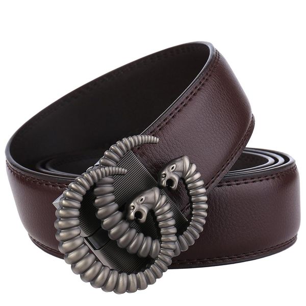 

men's alloy buckle cow leather belt for jeans fashion wedding cowskin genuine leather strap automatic buckle cool belts, Black;brown
