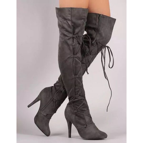 

fashion long boots for women nubuck leather stovepipe long boots over the knee high heels women size 34-43, Black