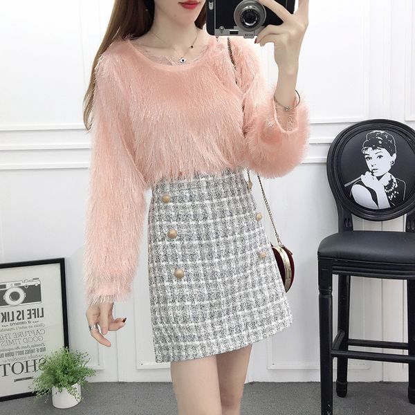 

new short skirt fashion suits female tassel long-sleeved sweater jacket skirts two-piece outfit girl clothes elegant women set, Gray