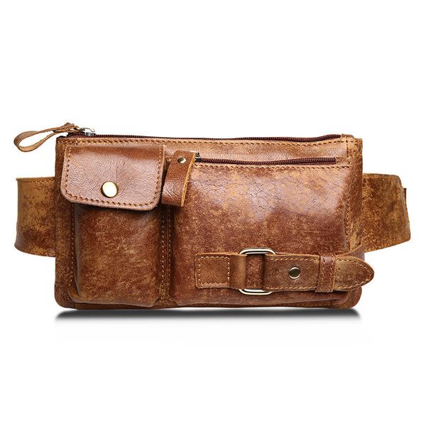 

2020 new vintage genuine leather men waist pack casual multi-functions fanny pack belt bag male travel phone pouch shoulder bag