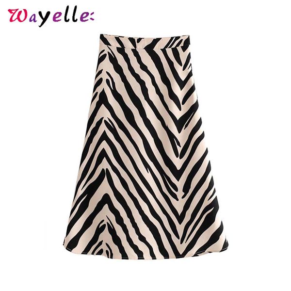 

print zebra midi skirt women autumn chic side zipper a line women skirt vintage elegant animal pattern mid-calf skirts, Black