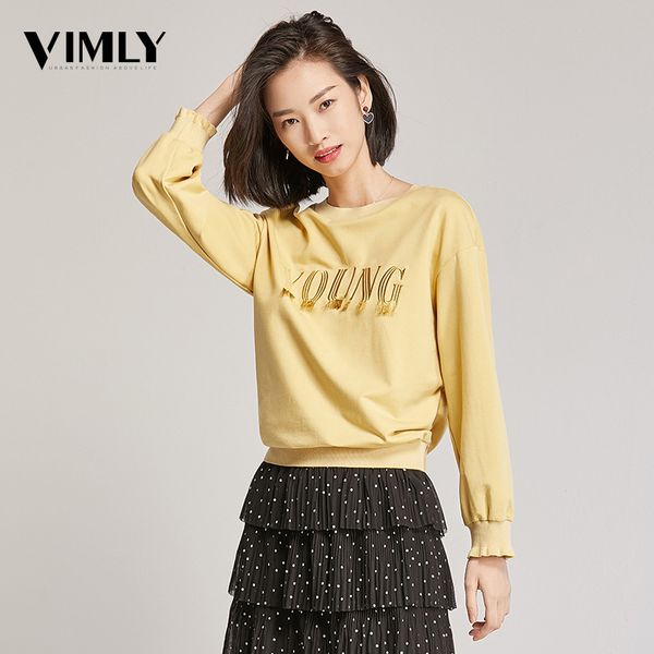 

vimly женщины повседневная solid толстовка с длинным рукавом женский o шеи пуловеры кофты tracksuit street wear, Black