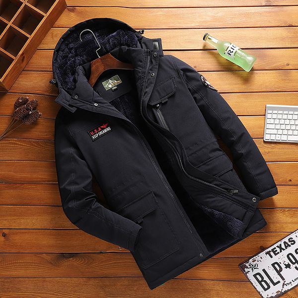 

men's winter jacket and coat hooded collar parka plus size 4xl 138, Black